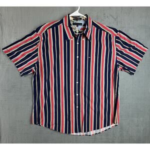 vintage y2k tommy hilfiger stripe button down shirt XXL mens short sleeve preppy
